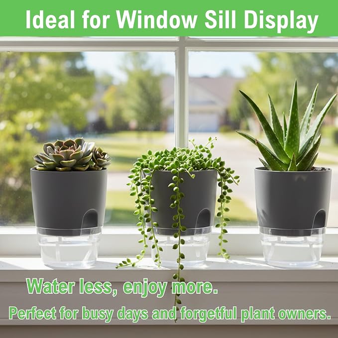 3.2 Inch Self Watering Planters Plastic Planter Pots 5 Pack Wicking Flower Pots - Image 3