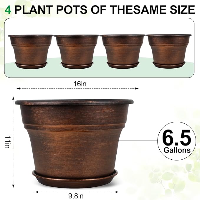 Plant Planters Pots Set of 4 Pack 16 Inch，Large Plastic Flower Pot - Image 3