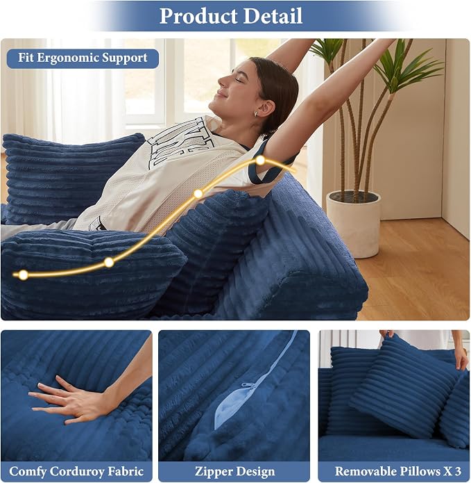 78.7" Chaise Lounge Chair Indoor, Oversized Boneless Couch Comfy Upholstered - Image 5