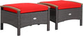 Tangkula 2 Piece Patio Rattan Ottomans, Outdoor Wicker Footstool w/Acacia Wood by TANGKULA