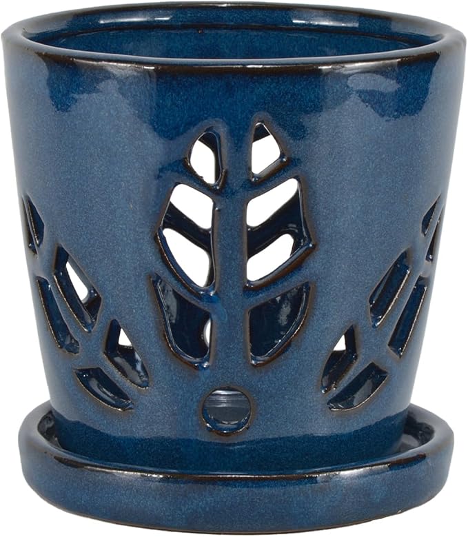 W&W Orchid Pot with Holes and Saucer - Image 2