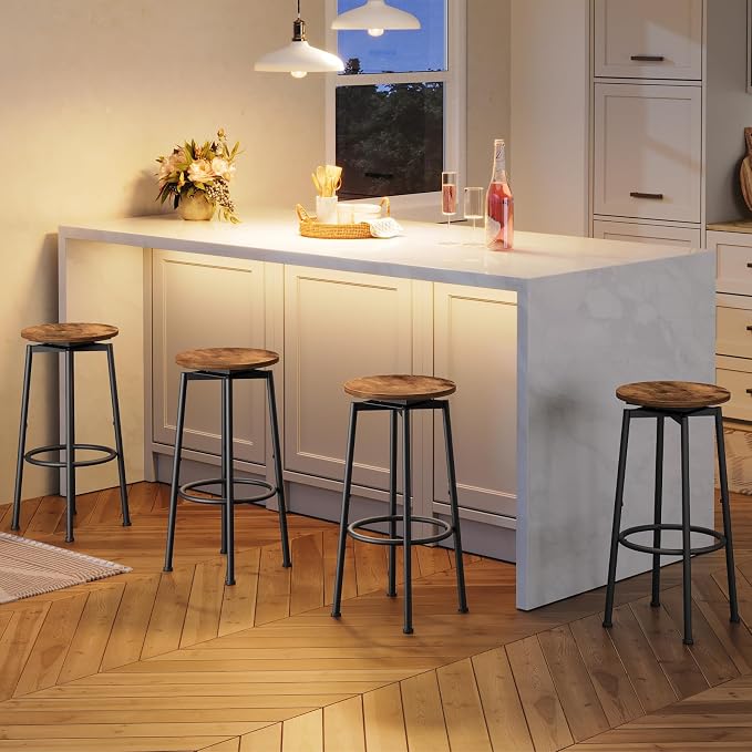 HOOBRO Bar Stools, Swivel Bar Stools Set of 2, 24.9" Round Bar Chairs, Backless - Image 4