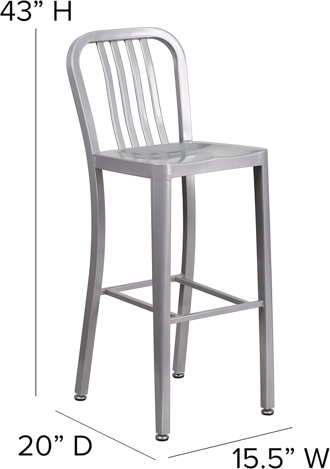 Flash Furniture Commercial Grade 30" High Silver Metal Indoor-Outdoor Barstool - Image 2
