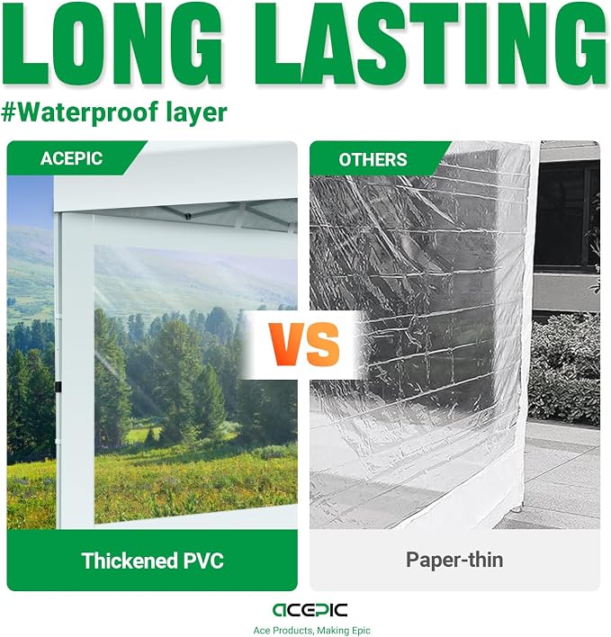 Clear Canopy Sidewalls for 10x10 Pop Up Tent, Transparent Window Curtain Cloth - Image 3