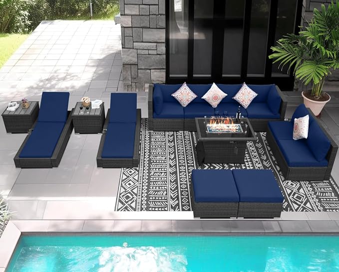 NICESOUL 13 Piece Patio Sectional w/Fire Pit, Modular Wicker Outdoor Couch - Image 3