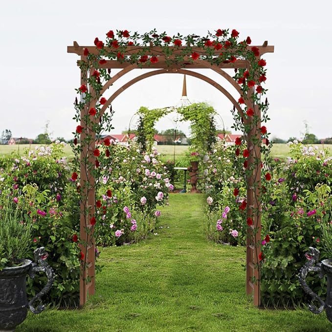 VINGLI 85in Wooden Arbor Garden Arch, Wedding Arch - Image 2