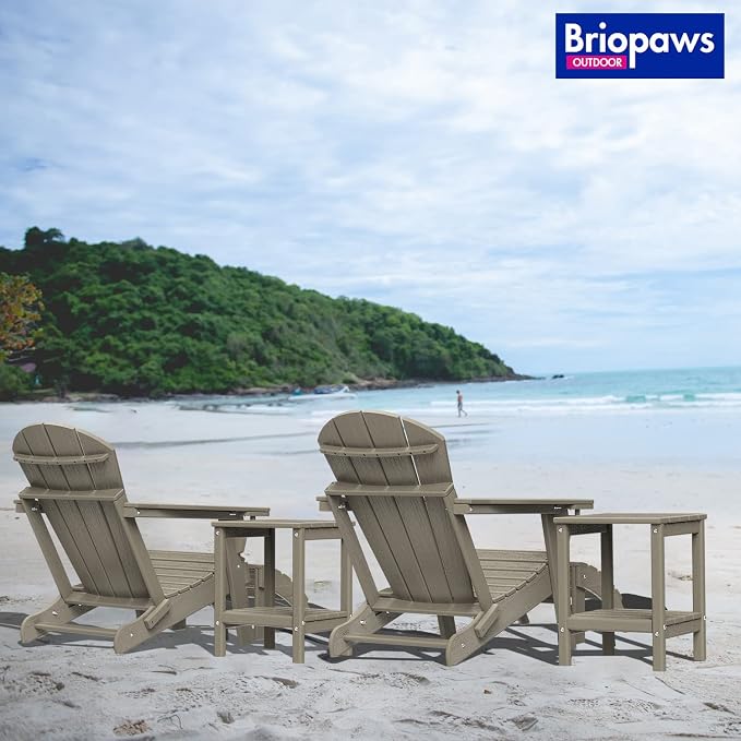 BRIOPAWS Adirondack Ottomans | Folding | Set of 2 | HDPE Plastic | Wood Grain - Image 3
