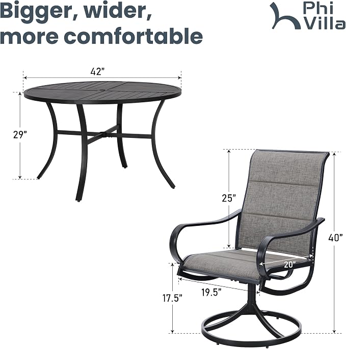 PHI VILLA Outdoor Patio Dining Set 5 Piece - Image 7