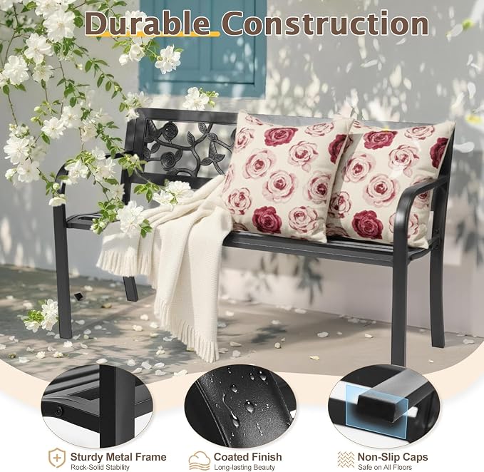 VINGLI Outdoor Metal Bench w/PVC Back - Image 4