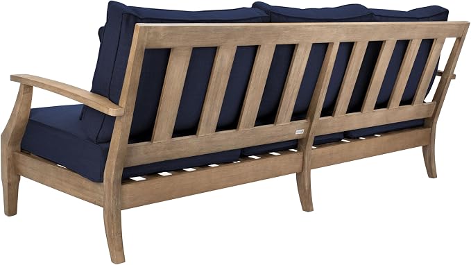 SAFAVIEH Couture Outdoor Collection Martinique Natural/Navy Cushion Solid Wood - Image 8