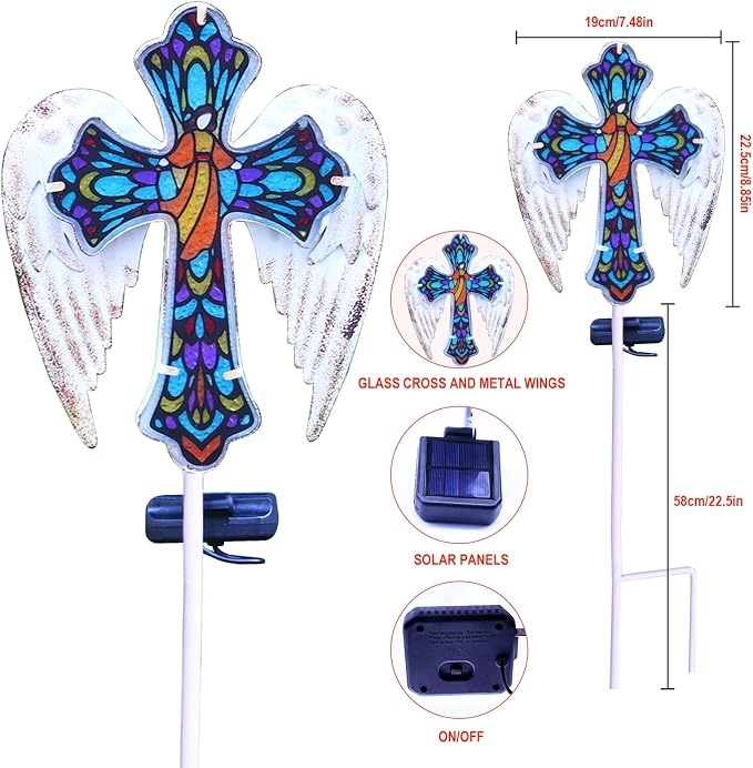 YJFWAL Solar Glass Cross Garden Stake Light, Cemetery Decorations - Image 6
