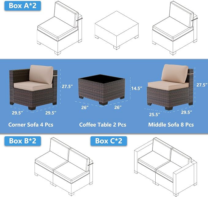 Outdoor Patio Furniture Set, 14 Pieces Outdoor Sectional Furniture Patio Sofa - Image 2