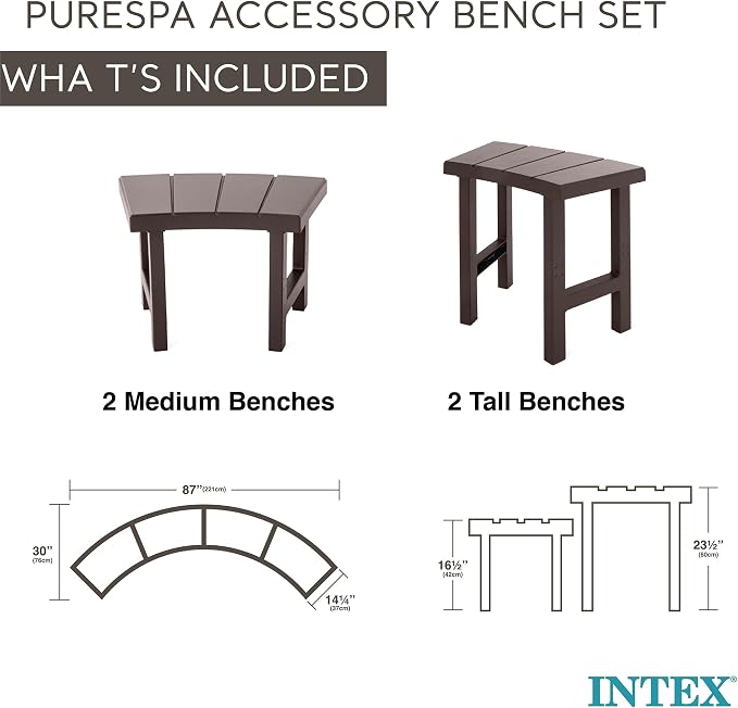Intex Set of 4 PureSpa Benches, 2 Medium and 2 Tall Bench Accessories Compatible - Image 5