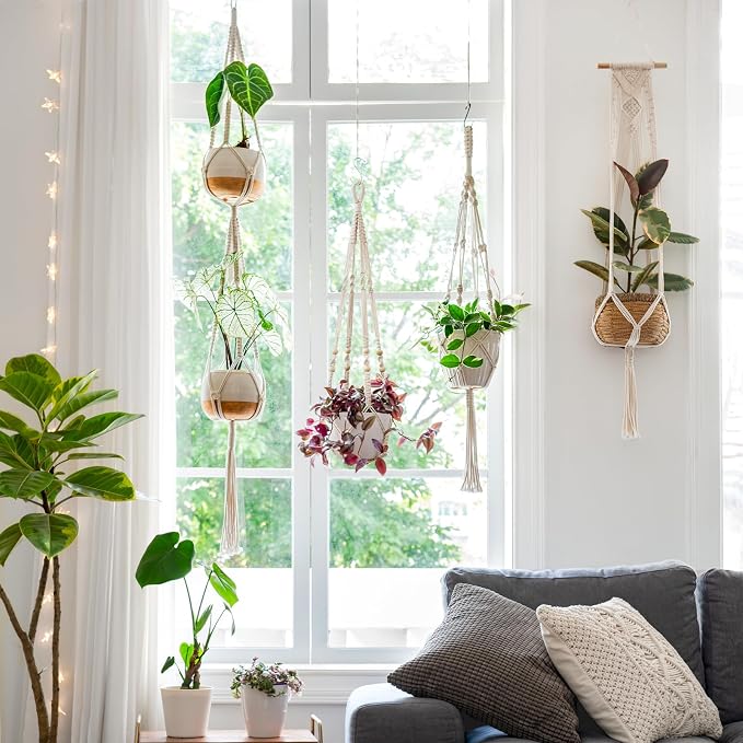 Mkono Macrame Plant Hangers Set of 4 Indoor Hanging Planter Basket Wall - Image 2