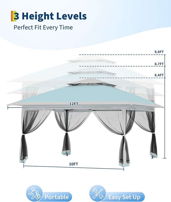 Canopy Tent 12x12 ft, Pop Up Gazebo One-Push Setup - Image 3