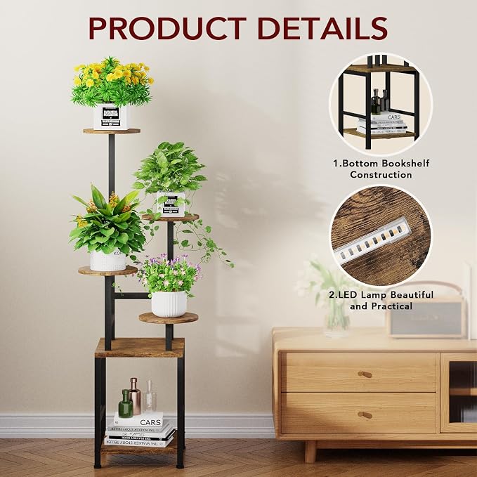 Round Plant Stand Indoor with Grow Light, 5-Tiered Tall Plant Stand Indoor - Image 5