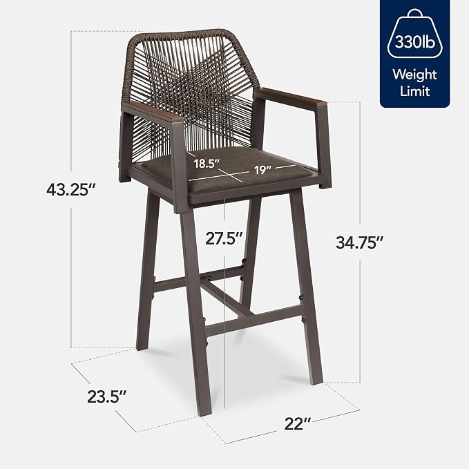 Best Choice Products Outdoor Bar Stools Set of 2, Bar Height, 360° Swivel - Image 3