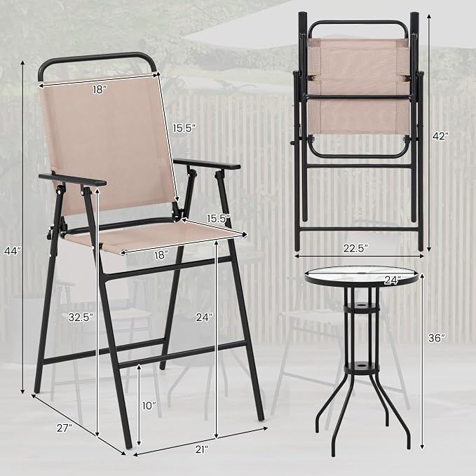 Tangkula 3 Piece Outdoor Bar Set, Patio Round Bar Table - Image 3