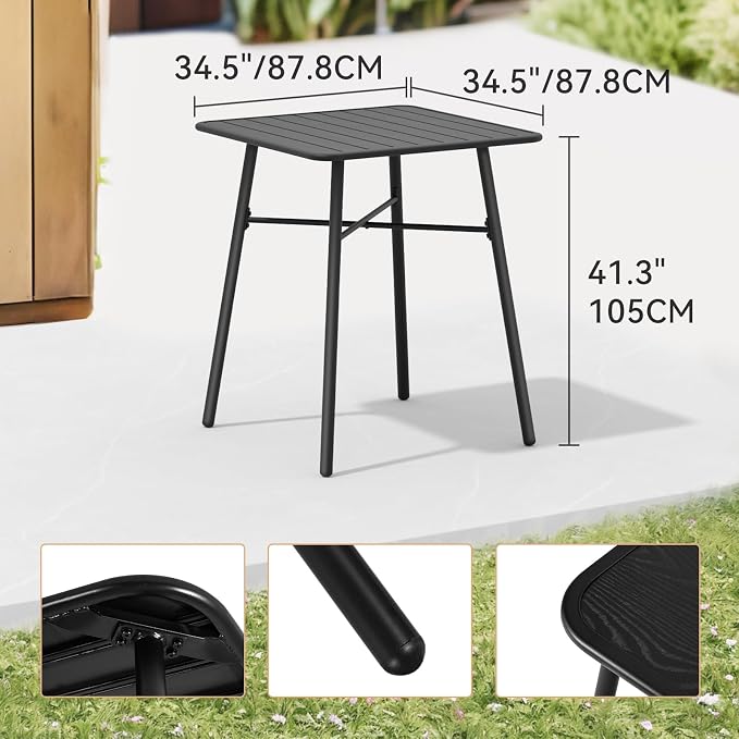C-Hopetree 41" Counter Height Bar Table, Square Metal Pub Bistro Cocktail Table - Image 2
