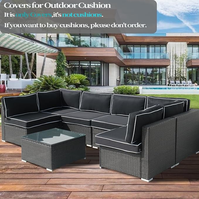 14Pcs Outdoor Cushion Covers Replacement Washable w/Zipper - Image 3