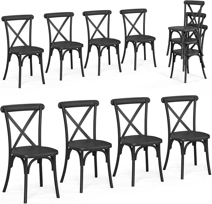 VINGLI Plastic Outdoor Dining Chairs Set of 8, Stackable Patio Dining Chairs by VINGLI