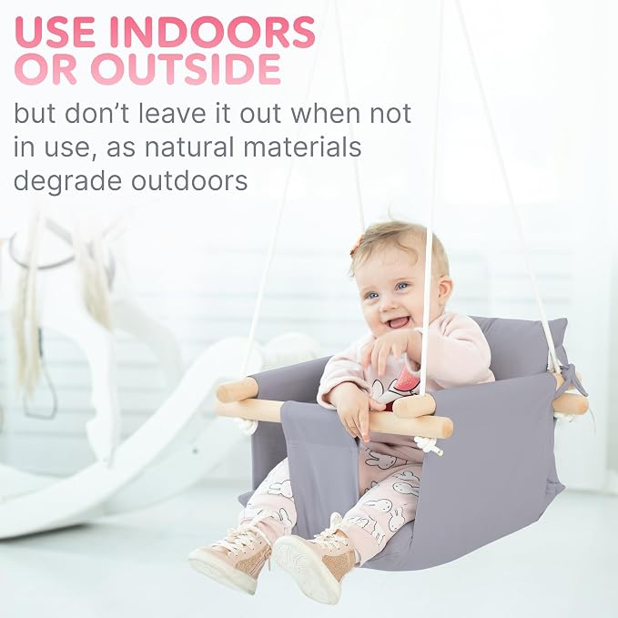 CaTeam - Canvas Baby Swing, Wooden Hanging Swing Seat Chair - Image 7
