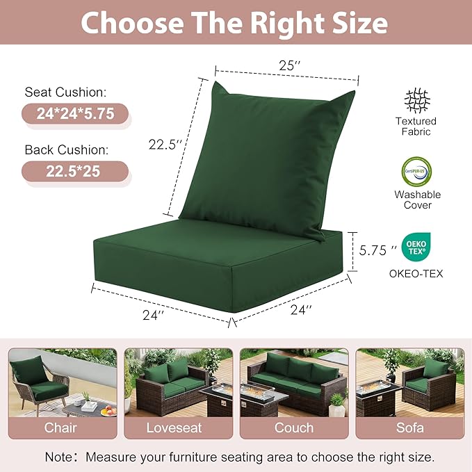 Outdoor Deep Seat Cushion Set, 24x24 Inch Water-Resistant & Fade-Resistant - Image 2