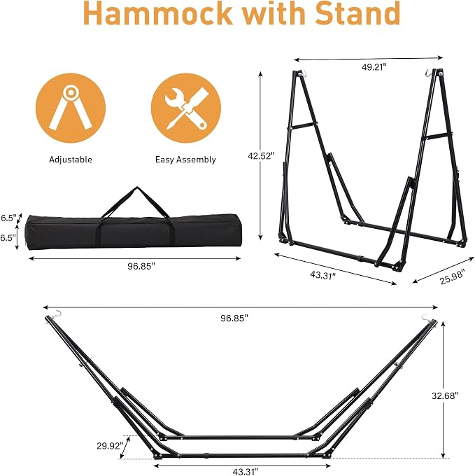 Ainfox Hammock with Foldable Stand, 2 in 1 Hammock and Swinging Chair with - Image 8