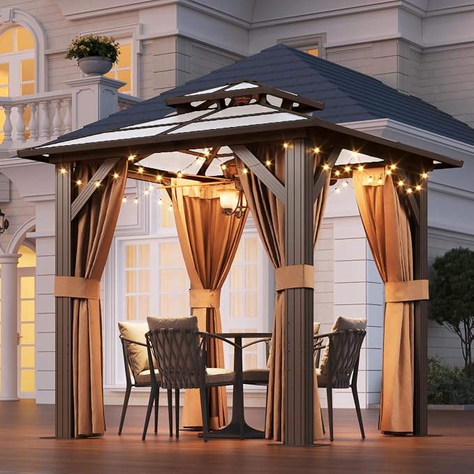 Aoxun 8'x8' Hardtop Gazebo, Aluminum Frame Permanent Pavilion - Image 2