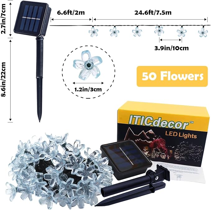 ITICdecor Outdoor Solar Flower String Lights Waterproof 50 LED Fairy Light - Image 7