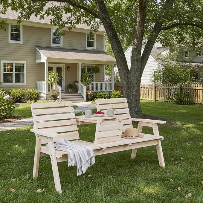 FORTUNO Cedar/Fir Log Wood Patio Garden Bench - Image 5