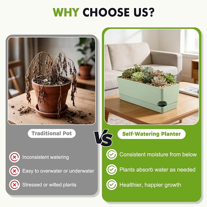 2 Pack Self Watering Pots for Indoor Plants 17 Inches Window Boxes Planters - Image 7
