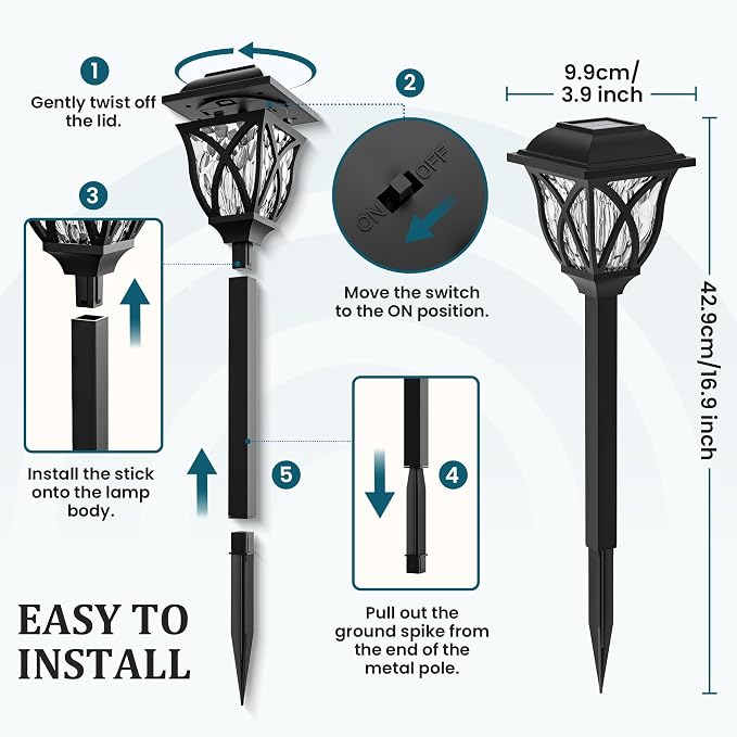 GIGALUMI 6 Pack Solar Lights Outdoor Waterproof, LED Solar Garden Lights - Image 6