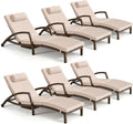 Chaise Lounge Chairs Outdoor Set of 6, Comfy Outside Wicker Patio Pool Lounge by ZZWHOM
