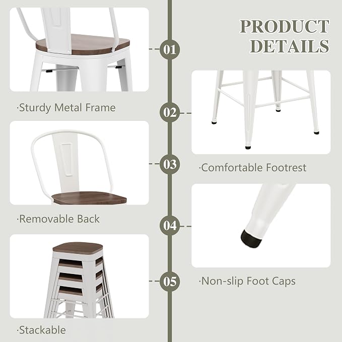Yongqiang 30 inch Bar Stools Set of 4 Farmhouse Bar Height Stools High Back - Image 7