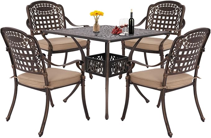 Grepatio 5 Piece Cast Aluminum Patio Dining Set Outdoor Furniture Set Patio by Takesyoutohaveawonderfullife