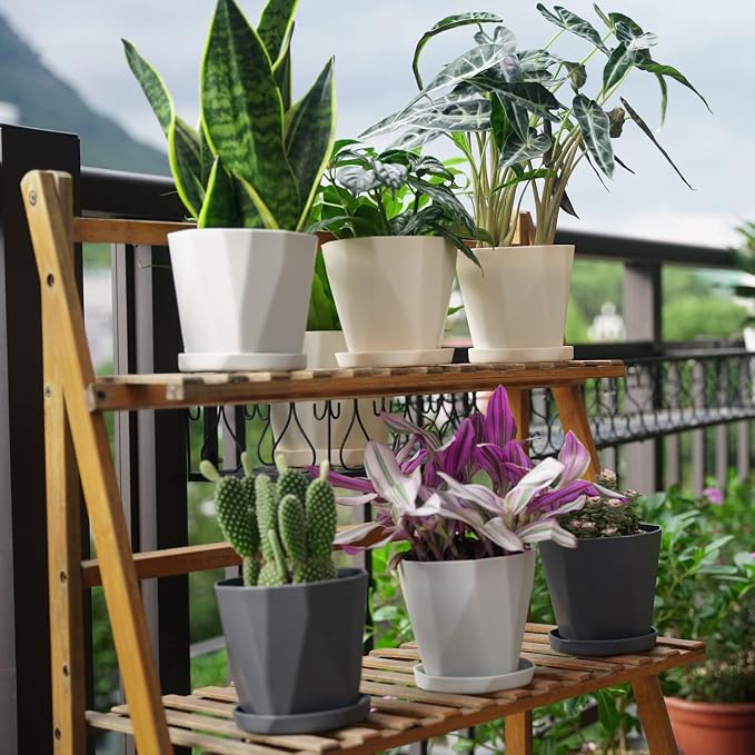 InmeRun Plant Pots Indoor Plastic Flower Pots Outdoor 7 inch Set of 6 Pack - Image 2