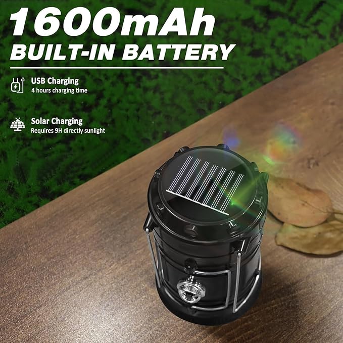 DIBMS Solar Camping Lantern, Collapsible LED Solar USB Rechargeable Lantern - Image 4