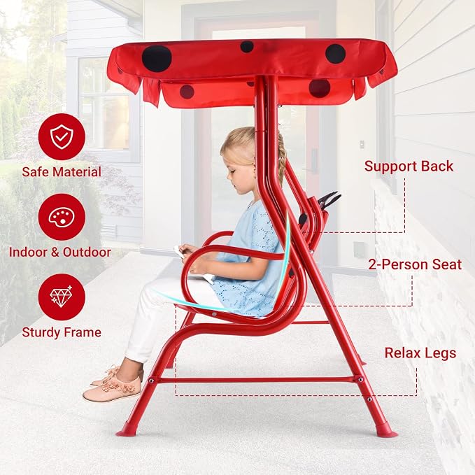 Costzon Kids Porch Swing, All-Weather Patio Swing Bench Hammock w/Adjustable - Image 6
