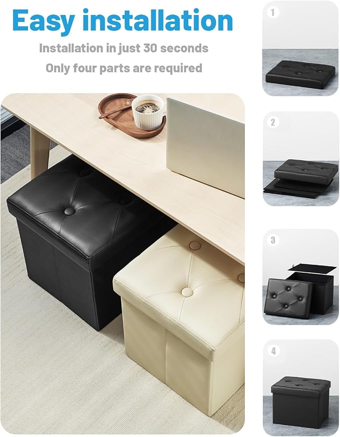AmasSmile Storage Ottoman Folding Foot Rest Stool, Leather Footstool Bench - Image 6