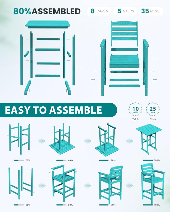 SERWALL 5 Pieces Adirondack Bar Chairs Set - Image 7