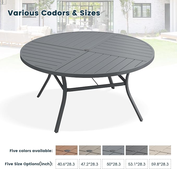 Patio Dining Table for 6, Round Metal Outdoor Table - Image 5