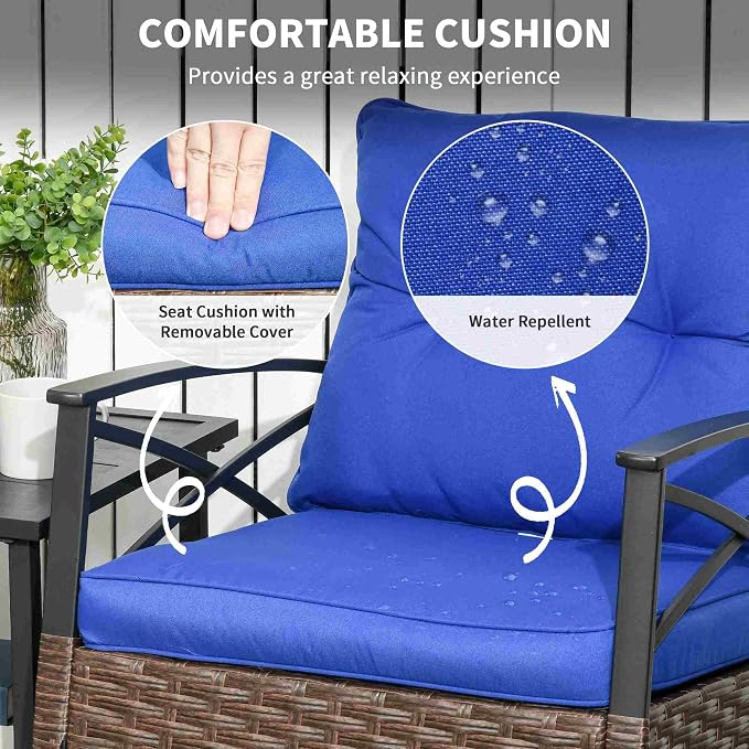 Outsunny 3 Piece Patio Rocking Chair Set, Outdoor Wicker Bistro Set - Image 4