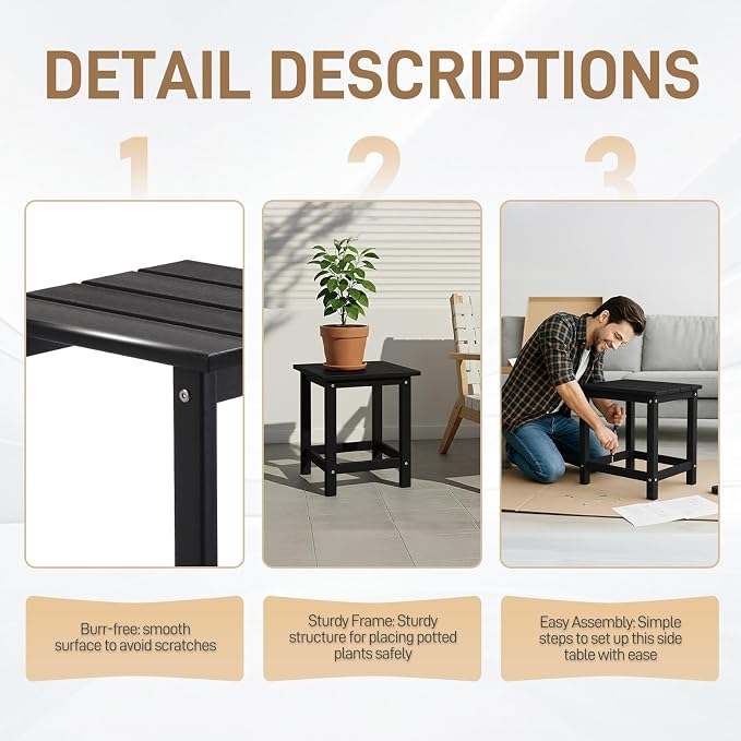 Outvita Adirondack Side Table, 14 Inch Square Outdoor End Table, HDPE Weather - Image 6