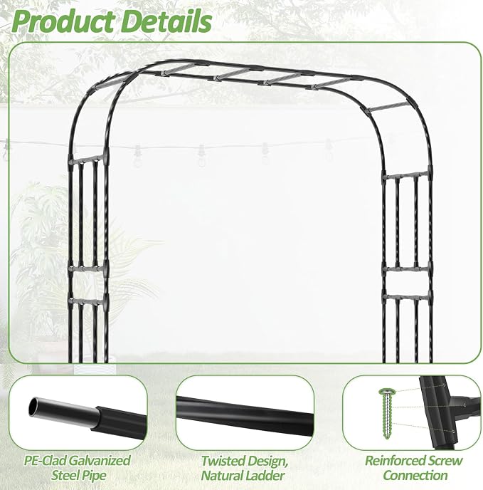 Garden Arch Trellis-98.4"*94.5", Plastic-Coated Rust-Proof Arbor Trellis - Image 2
