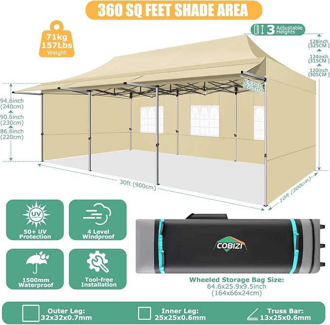 COBIZI 10x30 Pop Up Canopy Tent - Image 6