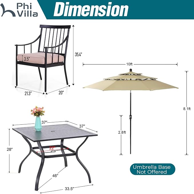 PHI VILLA 5 Piece Outdoor Dining Set - Image 8