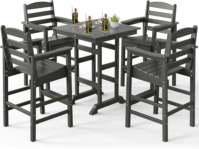 VINGLI 5-Piece Adirondack Outdoor Patio Bar Table and Chairs Set, HDPE Bar Set by VINGLI