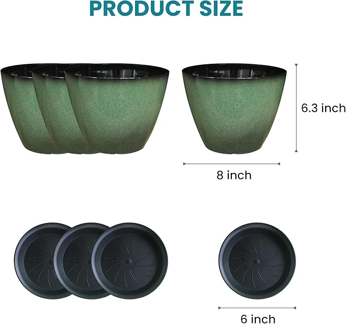 4 Pack 8 inch Plant Pots, Plastic Planter - Image 2