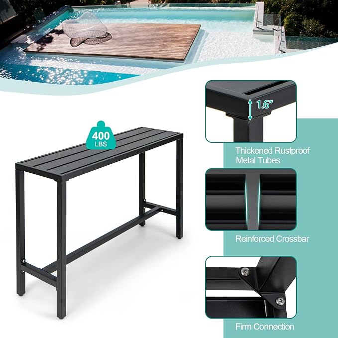 COSTWAY 3 Piece Outdoor Patio Bar Set, Metal Bar Table and Chairs Set - Image 4